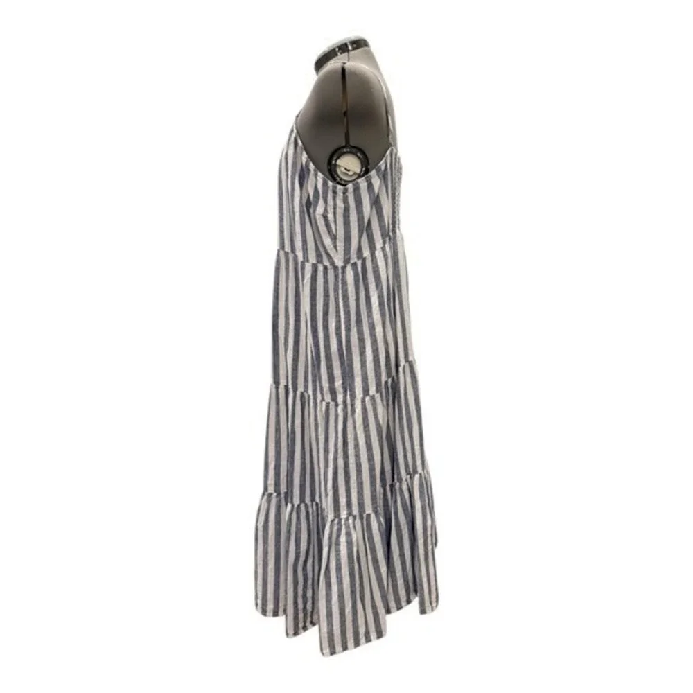 Beach Lunch Lounge Lana Striped Maxi Linen Dress Tiered Smocked Bodice XL - Picture 4 of 9